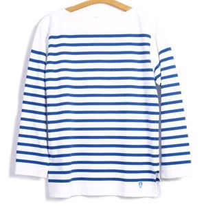Orcival France stripe boat neck shirt